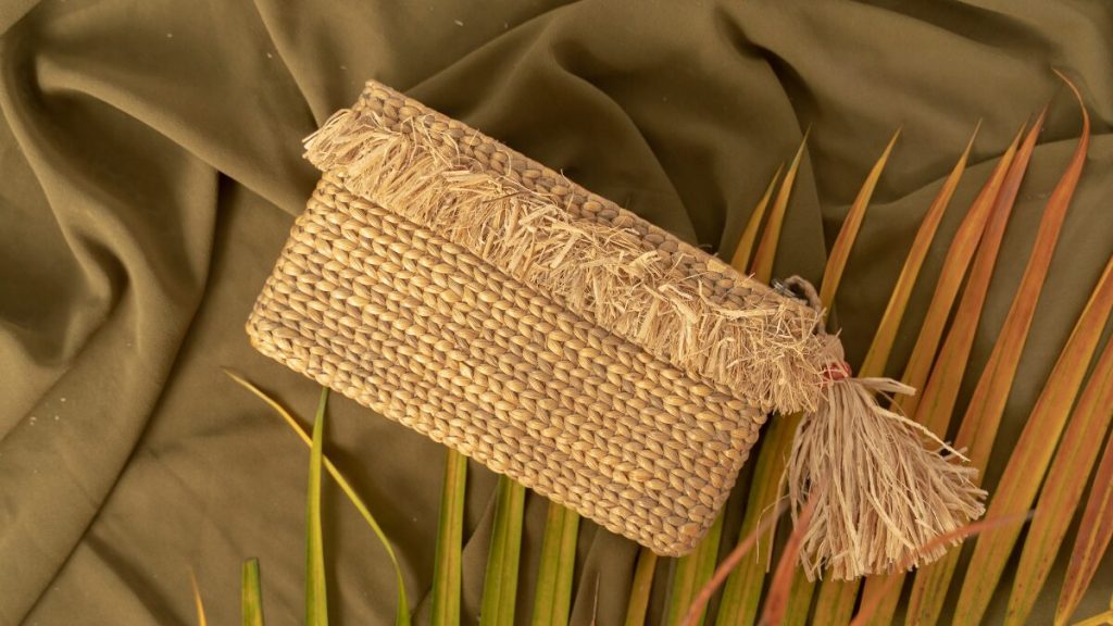 Abaca Bag with Palm Leaf Flatlay