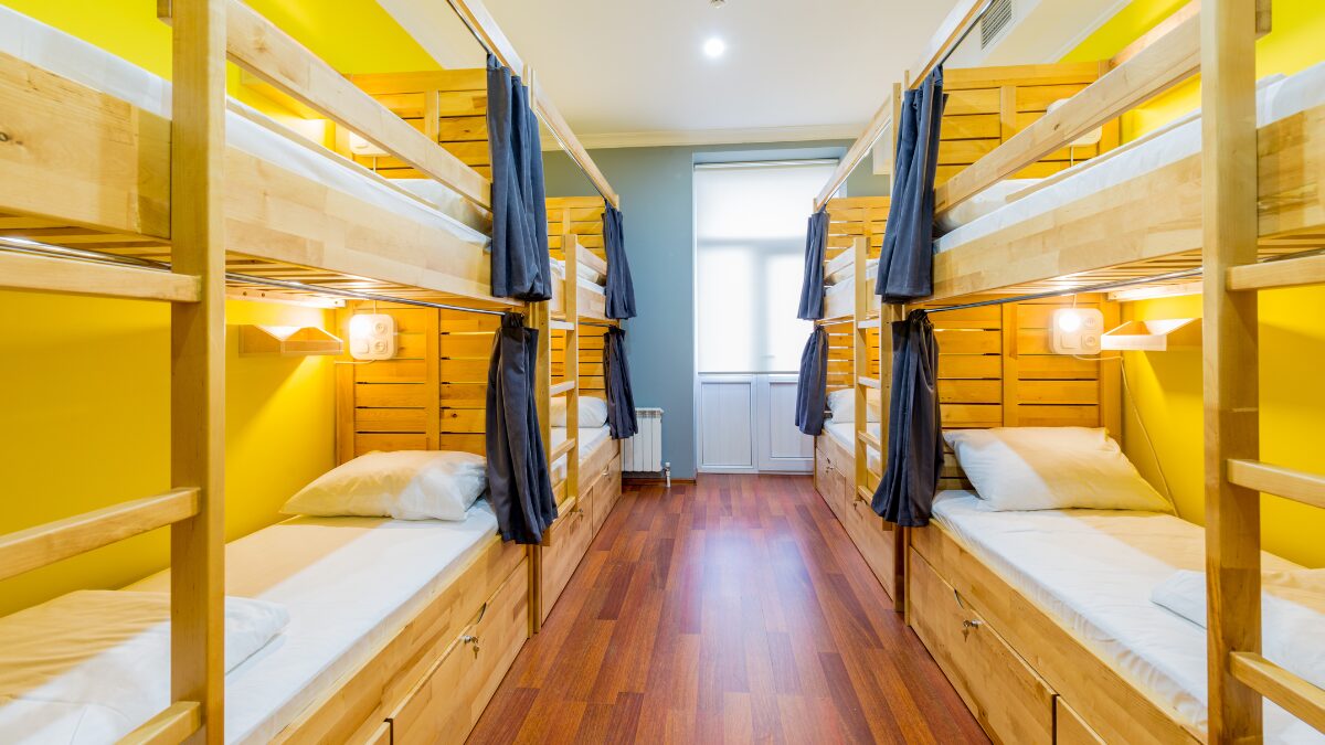 Hostel Dormitory Beds Arranged in Room