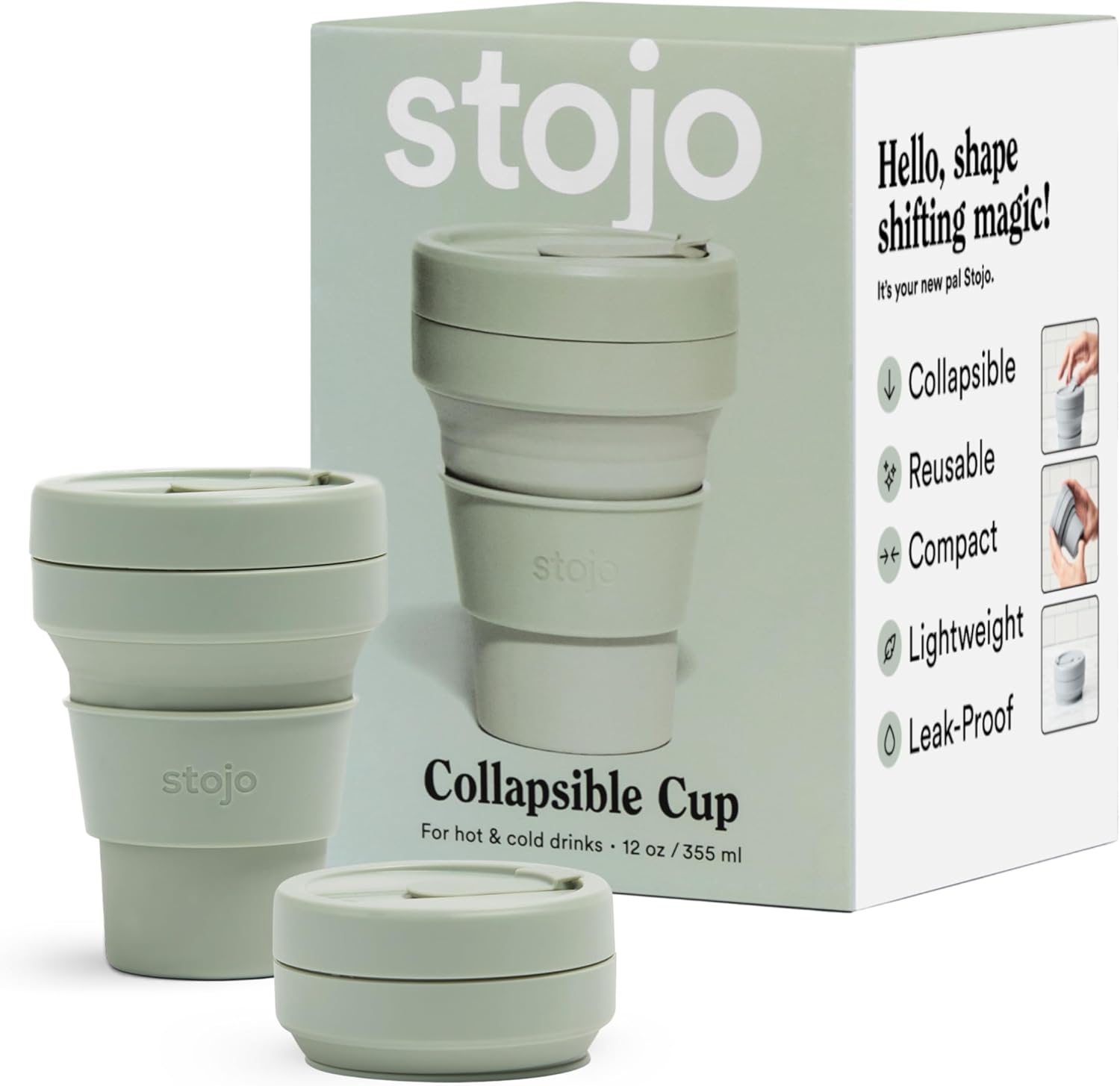STOJO Collapsible Travel Cup - Reusable To-Go Pocket Size Silicone Bottle for Hot and Cold Drinks